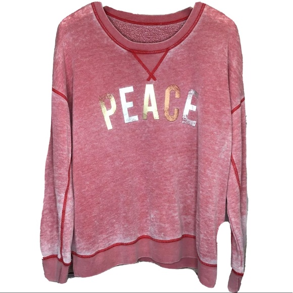 American Eagle Outfitters Tops - American Eagle PEACE Burnout Sweatshirt Lg Red